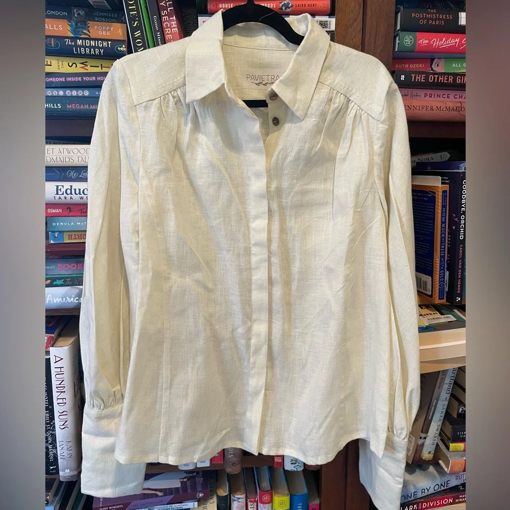 NWOT Pavietra Bishop Sleeve Victorian Linen Blouse - Picture 5 of 11